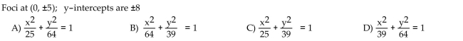 Find an equation for the ellipse described.
