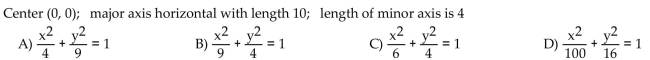 Find an equation for the ellipse described.