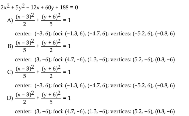Find the center, foci, and vertices of the ellipse.