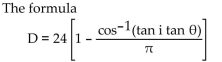 Write the word or phrase that best completes each statement or answers the question. Solve the problem. can be used to approximate the number of hours of daylight when the declination of the sun is i orth latitude for any date between the vernal equinox and autumnal equinox. To use this formula, must be expressed in radians. Approximate the number of hours of daylight in Fargo, North Dakota, for vernal equinox
