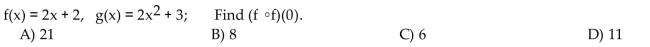 For the given functions f and g, find the requested composite function value.  <div style=padding-top: 35px> 