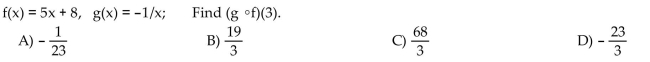 For the given functions f and g, find the requested composite function value.  <div style=padding-top: 35px> 