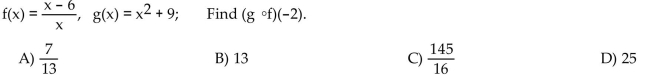 For the given functions f and g, find the requested composite function value.  <div style=padding-top: 35px> 