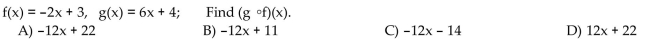 For the given functions f and g, find the requested composite function.  <div style=padding-top: 35px> 