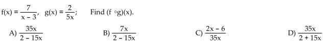 For the given functions f and g, find the requested composite function.  <div style=padding-top: 35px> 