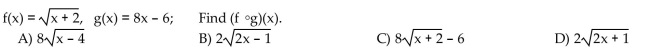 For the given functions f and g, find the requested composite function.  <div style=padding-top: 35px> 