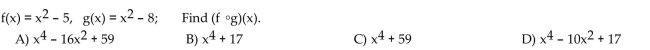 For the given functions f and g, find the requested composite function.  <div style=padding-top: 35px> 