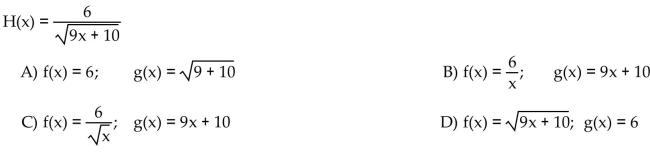 Find functions f and g so that f ° g = H.  <div style=padding-top: 35px> 