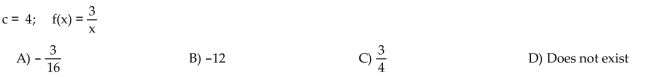 Find the limit as x approaches c of the average rate of change of the function from c to x.