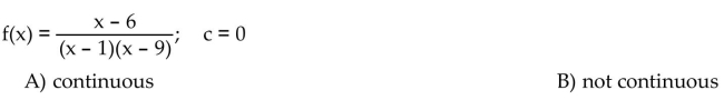 Determine whether f is continuous at c.