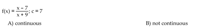 Determine whether f is continuous at c.