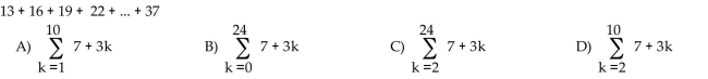 Express the sum using summation notation with a lower limit of summation not necessarily 1 and with k for the index of summation.