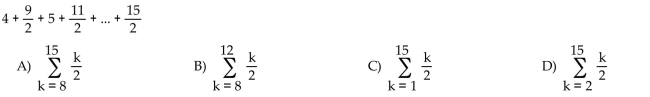 Express the sum using summation notation with a lower limit of summation not necessarily 1 and with k for the index of summation.