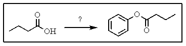 <strong>Which set of reagents will effect the following transformation? </strong> A) benzoic acid / H<sub>3</sub>O<sup>+</sup> B) C) MCPBA D) butanoic acid / H<sub>3</sub>O<sup>+</sup> E) CH<sub>3</sub>CH<sub>2</sub>OH / H<sub>3</sub>O<sup>+</sup>