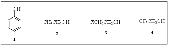 <strong>Rank the following organic compounds in order of increasing acidity. </strong> A) 1 < 4 < 3 < 2 B) 1 < 3 < 4 < 2 C) 2 < 1 < 3 < 4 D) 2 < 3 < 4 < 1 E) 1 < 4 < 2 < 3