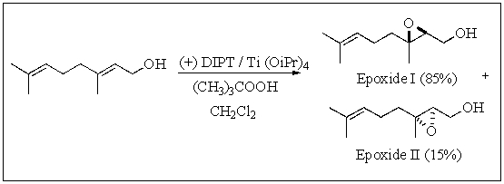 <strong>Sharpless epoxidation of geraniol gave two products,epoxide I (85%)and epoxide II (15%).This mixture of epoxides represents what percent optical purity (or percent enantiomeric excess,% ee)? </strong> A) 0% B) 15% C) 70% D) 85% E) 100%