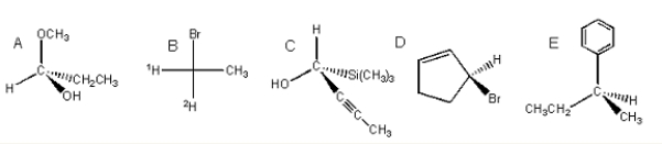 <strong>Label the following carbons as either (R)or (S). </strong> A) A = R,B = R,C = R,D = R,E = R B) A = S,B = S,C = S,D = S,E = S C) A = S,B = R,C = S,D = S,E = S D) A = S,B = S,C = R,D = S,E = S E) A = S,B = S,C = S,D = R,E = S
