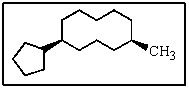 <strong>What would be the name of the following? </strong> A) 5-cyclopentyl-1-methylcyclononane B) cis-1-cyclopentyl-5-methylcyclodecane C) cis-5-methyl-1-cyclopentylcyclododecane D) trans-cyclopentyl-5-methylcyclodecane E) (5-methylcyclodecyl)cyclopentane