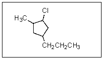 <strong>What is the correct name for the following molecule? </strong> A) 1-chloro-2-methyl-4-propylcyclopentane B) 2-chloro-1-methyl-4-propylcyclopentane C) 1-chloro-5-methyl-3-propylcyclopentane D) 5-methyl-1-chloro-3-propylcylopentane E) 1-chloro-3-propyl-5-methylcyclopentane