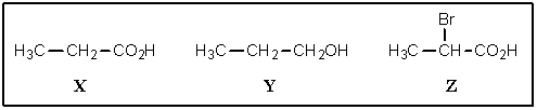 <strong>Rank the following in decreasing order of acidity (most acidic on left): </strong> A) X > Z > Y B) Y > X > Z C) Z > X > Y D) Z > Y > X E) X > Y > Z