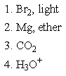 <strong>Several 2-arylpropanoic acids are used as analgesics (painkillers).Three of these [Ibuprofen (= Advil),Naproxen (= Aleve)and Ketoprofen (= Orudis KT)] are currently available in over-the-counter form.Which of the following sets of reagents would accomplish conversion of an ethyl aromatic to a 2-arylpropanoic acid?  </strong> A)   B)   C)   D)   E) both A and B <div style=padding-top: 35px> 