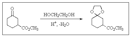 <strong>Why is the reaction of the type shown below usually done? </strong> A) To make the <font face=symbol></font> hydrogens more acidic B) To protect a ketone or aldehyde carbonyl C) To make the molecule more reactive D) To make an aldehyde or ketone less water soluble E) To increase the oxygen content