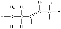 <strong>When reacted with Br<sub>2</sub> and light,which C-H bond 2-pentene will preferentially dissociate to give a radical? </strong> A) The C-H<sub>a</sub> bond B) The C-H<sub>b</sub> bond C) The C-H<sub>c</sub> bond D) The C-H<sub>d</sub> bond E) The C-H<sub>e</sub> bond