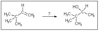 <strong>Which reagents would be appropriate for the chemical transformation shown below? </strong> A) H<sub>2</sub>O,H<sub>2</sub>SO<sub>4</sub> B) BH<sub>3</sub>,then H<sub>2</sub>O<sub>2</sub>,<sup> -</sup>OH C) Hg(OAc)<sub>2</sub>,H<sub>2</sub>O,then NaBH<sub>4</sub> D) NaBH<sub>4</sub>,CH<sub>3</sub>OH E) PCC