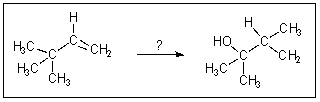 <strong>Which reagents would be appropriate for the chemical transformation shown below? </strong> A) H<sub>2</sub>O,H<sub>2</sub>SO<sub>4</sub> B) BH<sub>3</sub>,then H<sub>2</sub>O<sub>2</sub>,<sup> -</sup>OH C) Hg(OAc)<sub>2</sub>,H<sub>2</sub>O,then NaBH<sub>4</sub> D) NaBH<sub>4</sub>,CH<sub>3</sub>OH E) PCC