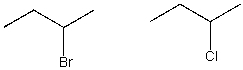 <strong>Indicate how <sup>1</sup>H NMR spectroscopy can be used to distinguish between the following sets of structures. </strong> A) The spin-spin splitting for the protons on the carbon next to the halogen will be different. B) The chemical shift of the resonance for the protons on the carbon attached to the chlorine atom will be shifted downfield relative to the protons on the carbon attached to the bromine atom. C) The chemical shift of the resonance for the protons on the carbon attached to the chlorine atom will be shifted upfield relative to the protons on the carbon attached to the bromine atom. D) The integration of the protons on the carbon next to the halogen will be different. E) None of the above.
