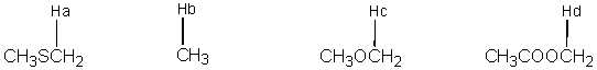 <strong>Arrange each of the following labeled hydrogens in the order of increasing chemical shift. </strong> A) H<sub>a</sub> < H<sub>b</sub> < H<sub>c</sub> < H<sub>d</sub> B) H<sub>b</sub> < H<sub>c</sub> < H<sub>a</sub> < H<sub>d</sub> C) H<sub>d</sub> < H<sub>c</sub> < H<sub>a</sub> < H<sub>b</sub> D) H<sub>b</sub> < H<sub>a</sub> < H<sub>c</sub> < H<sub>d</sub> E) H<sub>b</sub> < H<sub>a</sub> < H<sub>d</sub> < H<sub>c</sub>