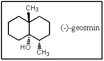 <strong>A fairly common algal metabolite is the compound (-)-geosmin,which imparts a musty odor to water even at concentrations in the ppb range.What is the molecular formula of geosmin? </strong> A) C<sub>11</sub>H<sub>20</sub>O B) C<sub>12</sub>H<sub>22</sub>O C) C<sub>11</sub>H<sub>21</sub>O D) C<sub>12</sub>H<sub>20</sub>O E) C<sub>12</sub>H<sub>21</sub>O