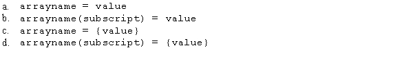 Which of the following correctly shows the syntax for storing data in a one-dimensional array?