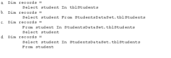 Which of the following statements selects all of the records in the tblStudents table?