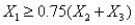 <strong>To specify that must be at most 75% of the blend of , ,and ,we must have a constraint of the form</strong> A) . B) . C) . D) . E) .
