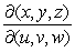 Find the Jacobian, ; x = 3uv + w, y = u + 2v + 3w, z = u - v + 6w + 11.