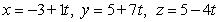 <strong>Find the parametric equations for the line through the point parallel to the vector </strong> A) B) C) D) , z = 1 E)
