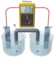 Consider a voltaic cell that corresponds to the following reaction: Mg(s) + Sn<sup>2+</sup>(aq) \rightarrow Mg<sup>2+</sup>(aq) + Sn(s) If this reaction takes place in the electrochemical cell shown in the figure, which of the following statements is incorrect?