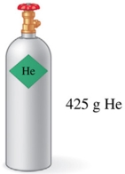 <strong>Assuming that all of the gas in the tank in the figure is used to fill balloons with an average volume of 2.0 L of helium, approximately how many balloons could be filled at STP?  </strong> A)about 45 balloons B)about 106 balloons C)about 210 balloons D)about 850 balloons E)about 1200 balloons <div style=padding-top: 35px> 