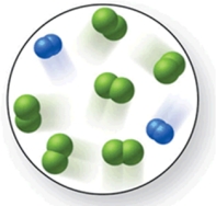 When the mixture of molecules shown in the molecular-level image undergoes complete reaction, all of these molecules are converted to products.Which of the following reactions could this represent?