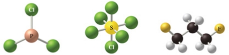 <strong>The correct formulas for the compounds in the figure are: </strong> A)Cl<sub>3</sub>P, Cl<sub>6</sub>S, C<sub>3</sub>H<sub>2</sub>F<sub>6</sub><sub> </sub> B)PCl<sub>3</sub>, SCl<sub>6</sub>, C<sub>3</sub>H<sub>6</sub>F<sub>2</sub><sub> </sub> C)PCl<sub>3</sub>, SCl<sub>4</sub>, C<sub>3</sub>H<sub>6</sub>F<sub>3</sub><sub> </sub> D)P<sub>3</sub>Cl, S<sub>6</sub>Cl, C<sub>3</sub>H<sub>6</sub>F<sub>2</sub><sub> </sub> E)PCl<sub>3</sub>, SCl<sub>8</sub>, C<sub>3</sub>H<sub>6</sub>F<sub>2</sub><sub> </sub>