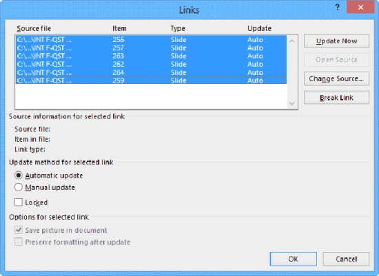 -The Links dialog box,shown in the accompanying figure,shows PowerPoint slides linked to a(n)____________________ document.