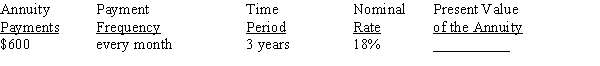 Use Table 12-2 from your text to calculate the present value of the ordinary annuity, rounding to the nearest cent.