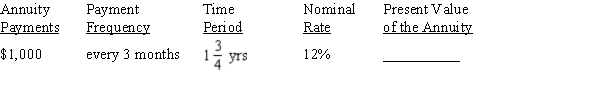 Use Table 12-2 from your text to calculate the present value of the ordinary annuity, rounding to the nearest cent.