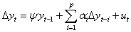<strong>Assuming the researcher in question 19 would like to run an augmented Dickey-Fuller test instead. What is the appropriate regression she would have to run and the null hypothesis of the test?</strong> A) and , respectively B) and , respectively C) and , respectively D) and , respectively