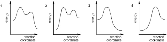 Which of the following energy diagrams represents the course of an exothermic E1 reaction?