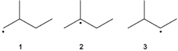 What is the correct order of stability of the following radicals (more stable > less stable)?