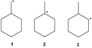 What is the correct order of stability of the following radicals (more stable > less stable)?