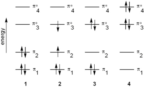 Which of the following energy diagrams represents the electronic state of the ground state of 1,3-butadiene?