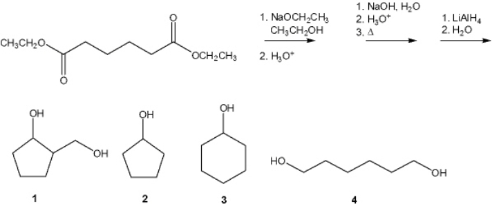 <strong>What is the major organic product obtained from the following sequence of reactions? </strong> A) 1 B) 2 C) 3 D) 4